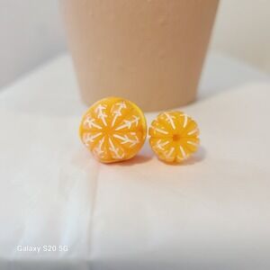 Handcrafted Miniature Mandarin‎ Orange Stud Earrings, Fruit Slice Food Jewelry